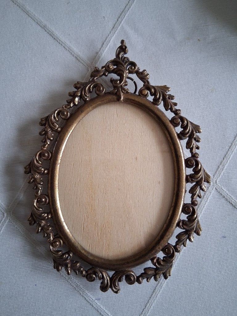 Brocante messing fotolijstje *eureka*, Antiek en Kunst, Ophalen of Verzenden