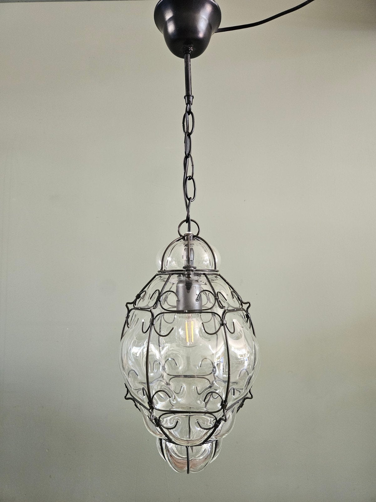 Vintage glazen hanglamp, Venetiaanse lamp, Gebruikt, Glas, Vintage, Klassiek, Sierlijk, E27 (groot)