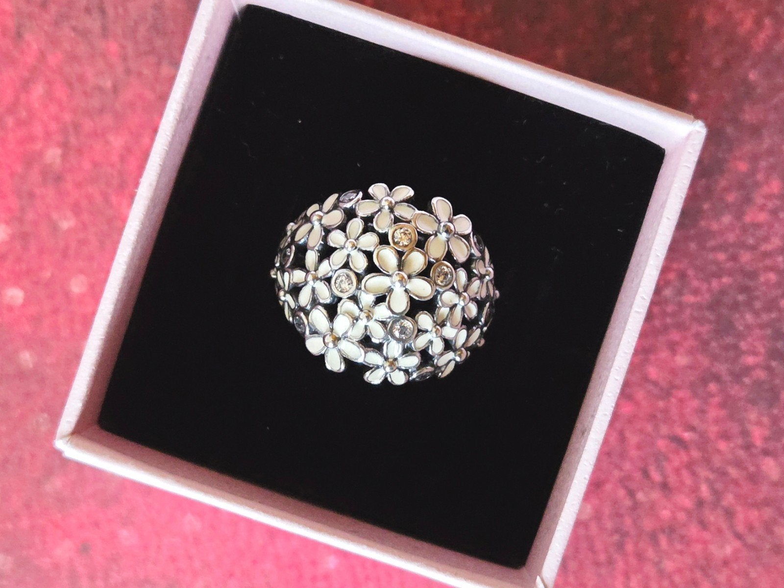 ZILVEREN PANDORA RING MET EMAILLE BLOEMETJES, Ophalen, Wit, Kleiner dan 17, Dame