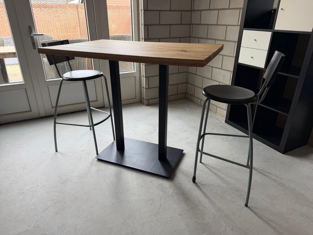 Nieuwe Eikenhouten Bartafels met Zwart Stalen Onderstel, Ophalen of Verzenden, Nieuw