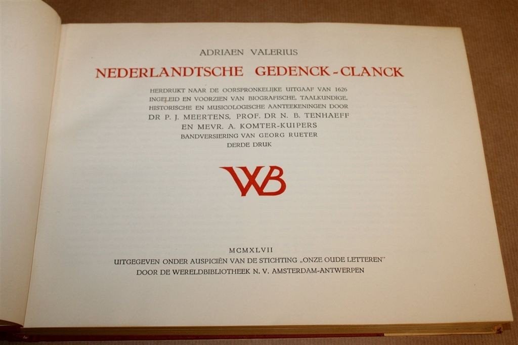Nederlandtsche Gedenck-clanck — Valerius 1626, Herdruk 1947, Ophalen of Verzenden, Gelezen, Artiest