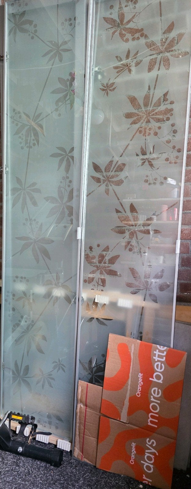 Glazen vouwdeur met bloemmotief (195x40cm), Doe-het-zelf en Verbouw, Deuren en Horren, Ophalen of Verzenden, Vouwdeur, Binnendeur