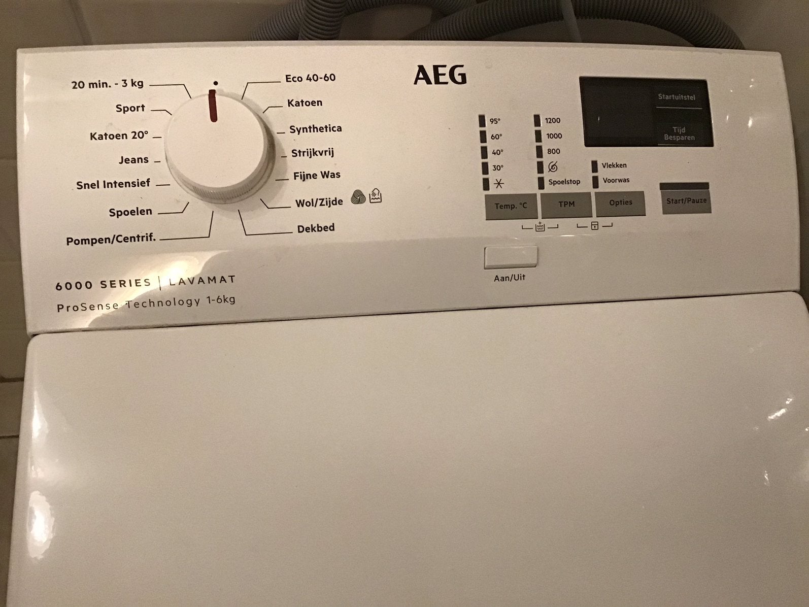 AEG bovenlader wasmachine, Witgoed en Apparatuur, Wasmachines, Ophalen, Zo goed als nieuw, 1200 tot 1600 toeren, 85 tot 90 cm