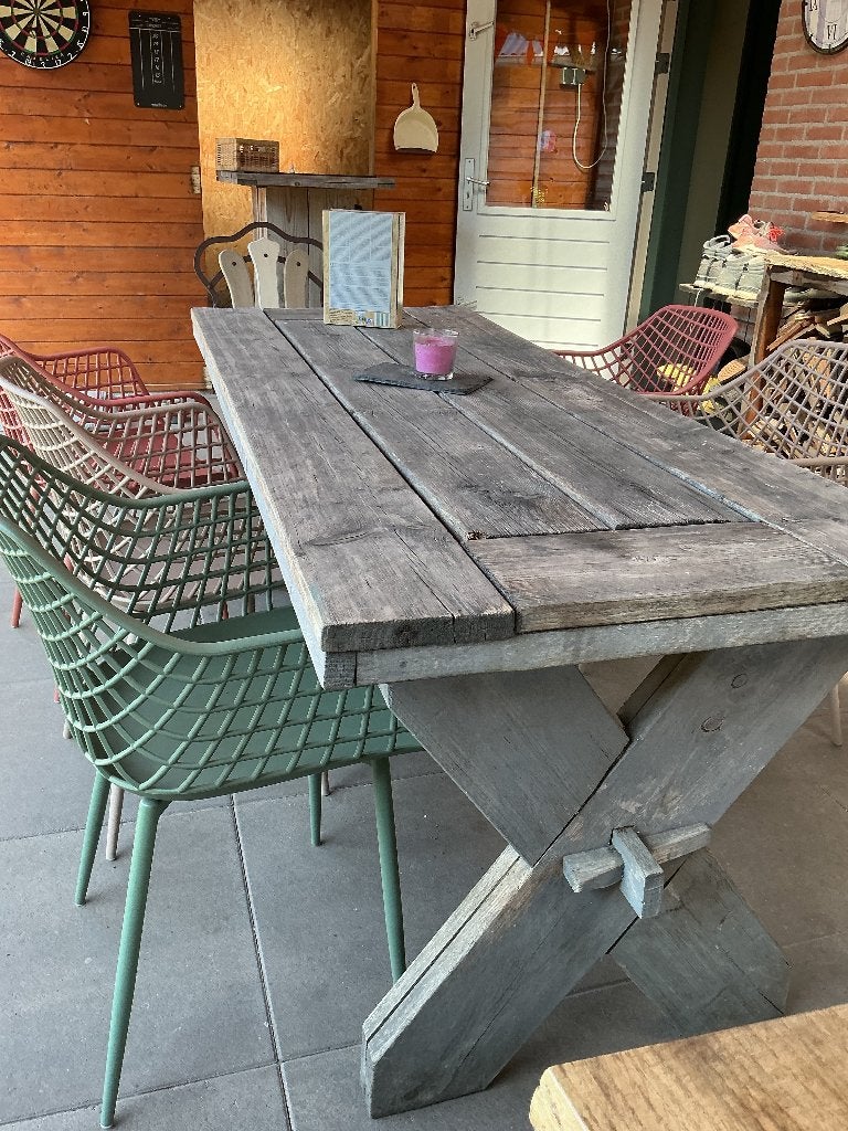 Buitentafel, Tuin en Terras, Ophalen, Gebruikt, Rechthoekig, Hout