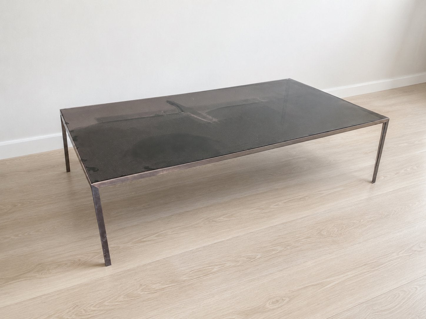 Grote salontafel rookglas & metaal – 140 x 100 cm, Ophalen, Gebruikt, 100 tot 150 cm, 50 tot 100 cm