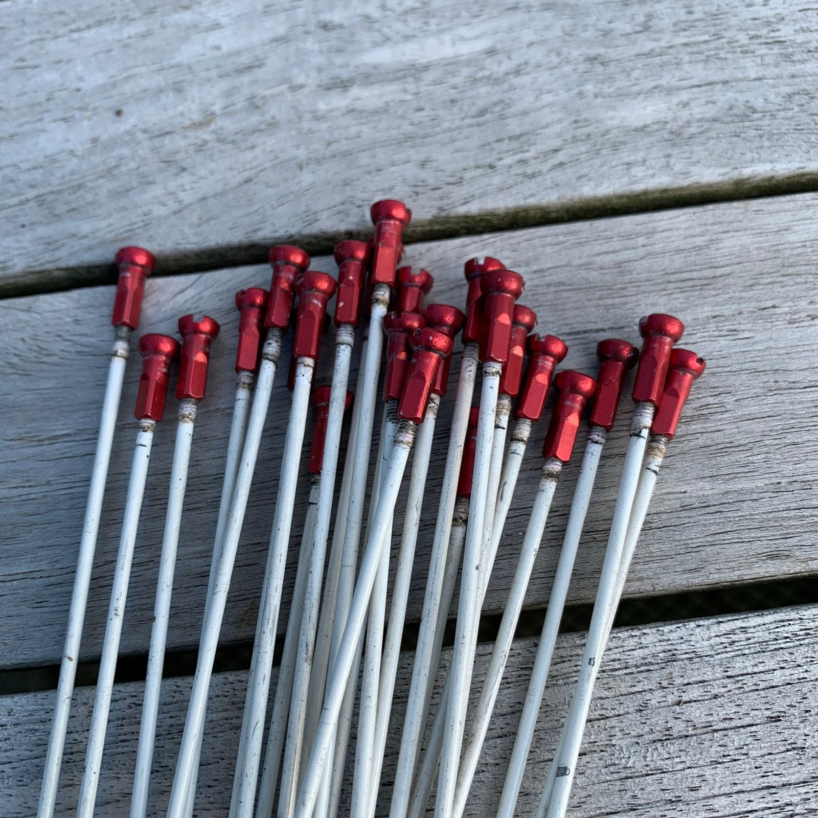 Set fietsspaken met rode nippels, Wiel, Gebruikt, Staal, Ophalen of Verzenden
