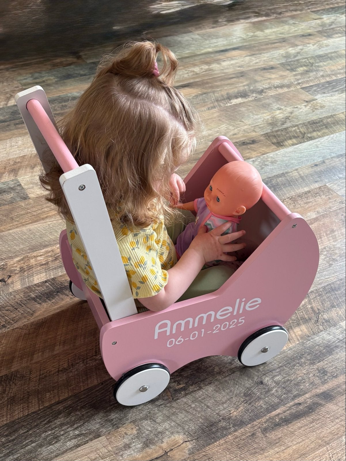 Gepersonaliseerde houten poppenwagen met naam/geboortedatum, Ophalen, Nieuw, Babypop