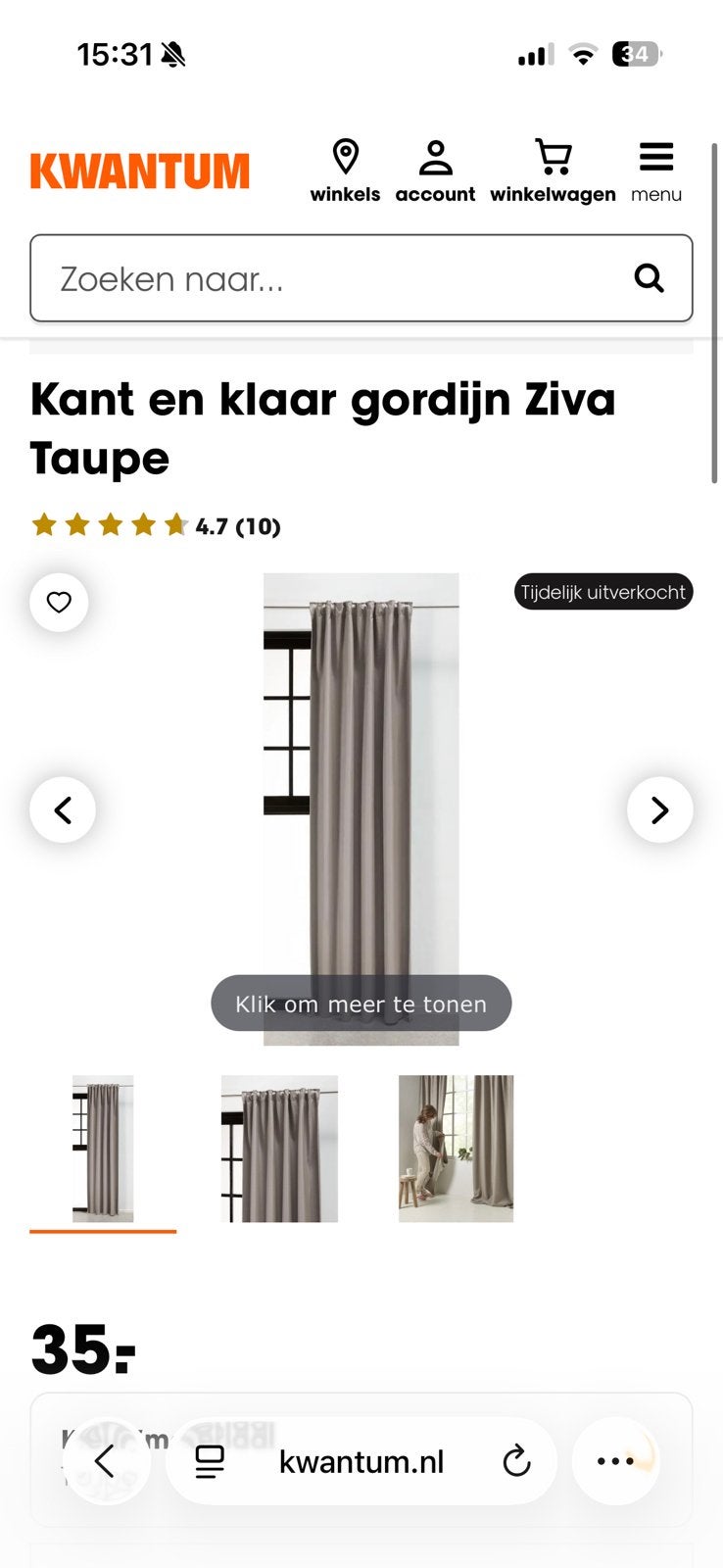 Kwantum ziva taupe verduisterende gordijnen 3 stuks, Huis en Inrichting, Kwantum, Ophalen, Zo goed als nieuw, Verduisterend