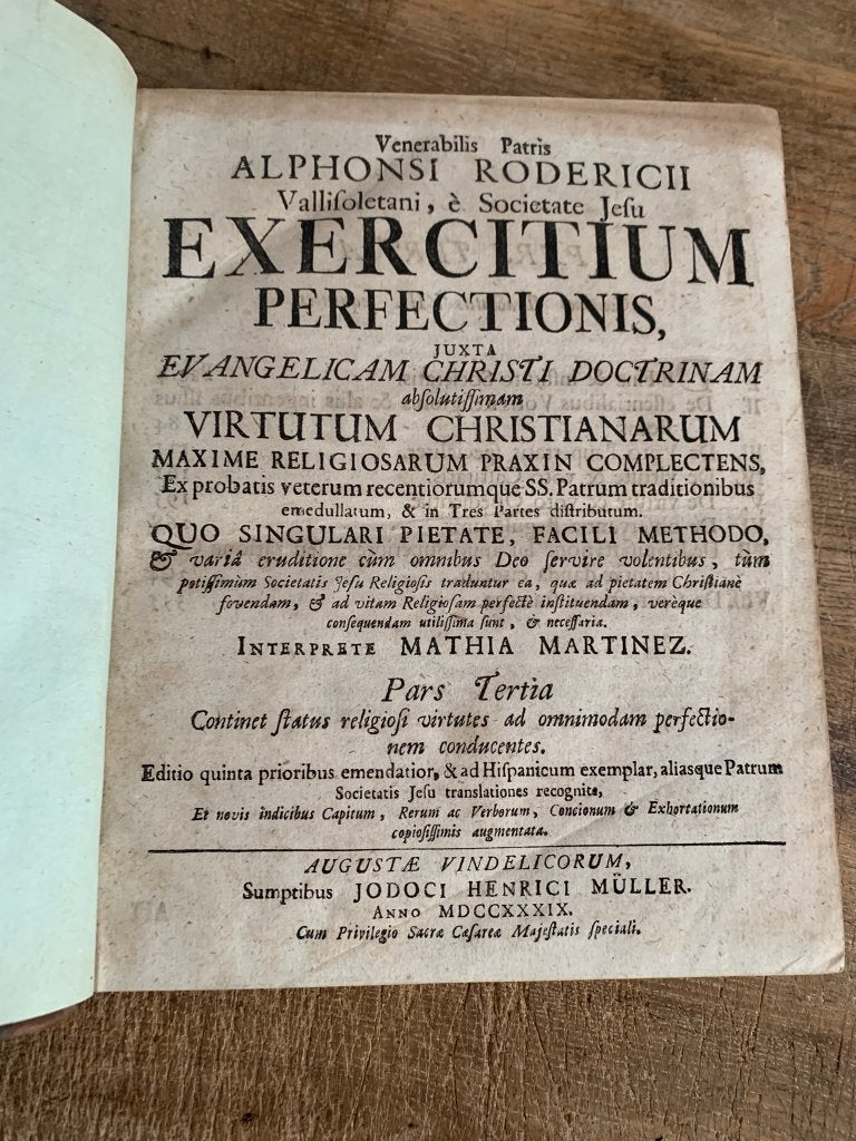 Rodriguez Exercitium perfectionis 1739 in oude band, Ophalen of Verzenden