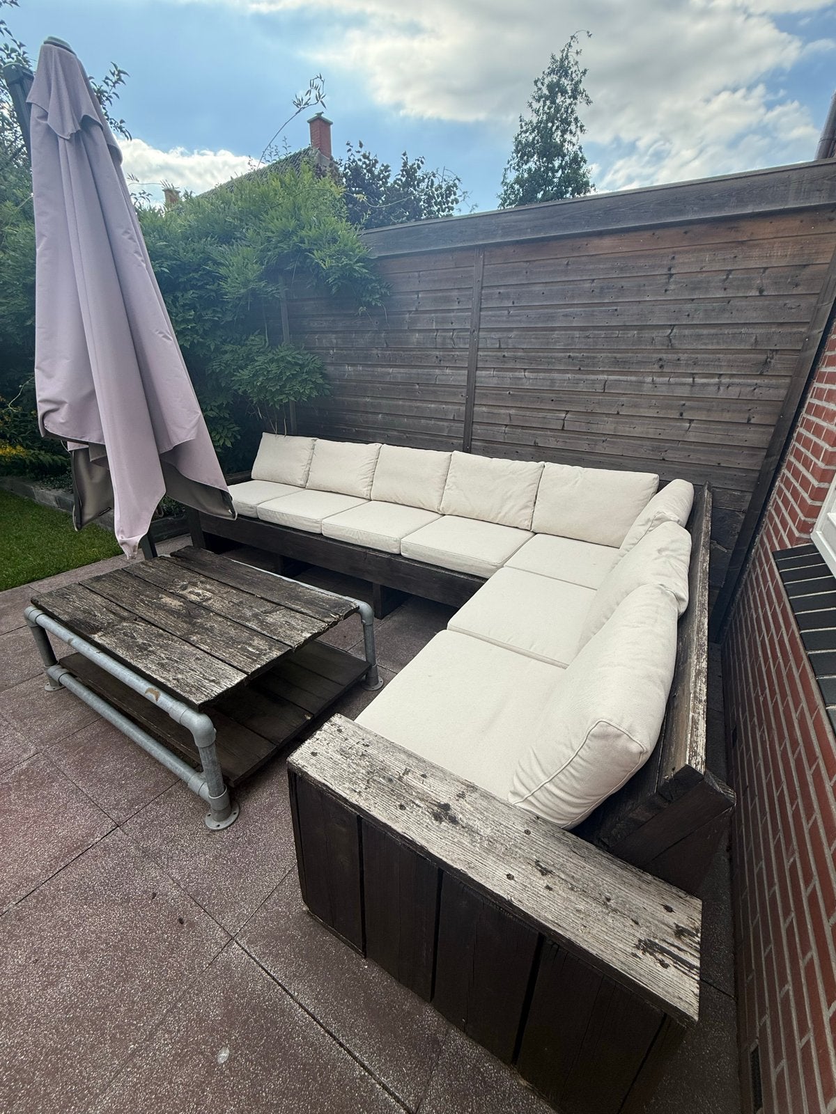 Steigerhouten Loungeset met Tafel, Ophalen, Gebruikt, Steigerhout, Loungeset