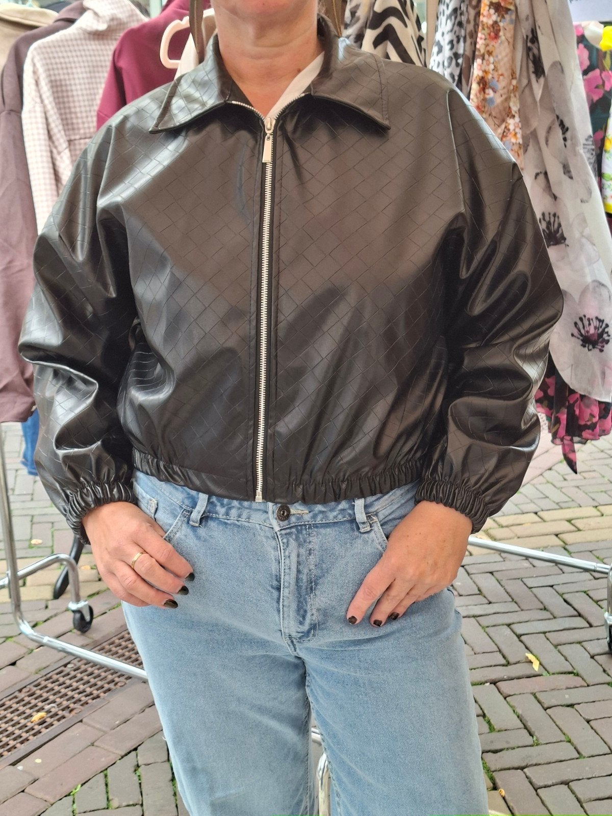 kort vegan leren zwart jack bomber jas one size, Maat 38/40 (M), Mhm outlet, Zwart, Nieuw