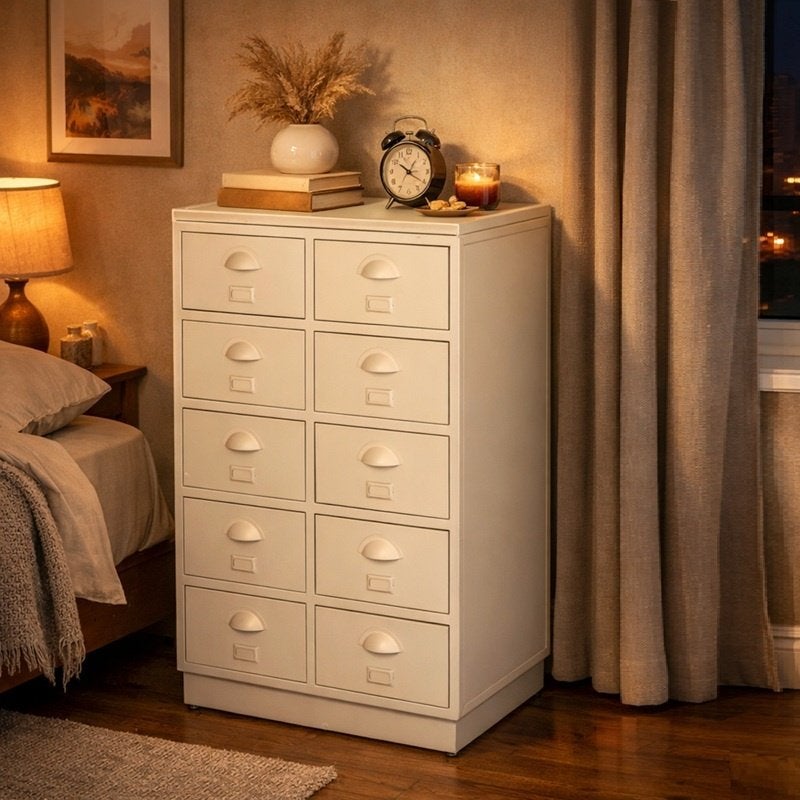 Vintage Ladekast IJzer Retro Refurbished Metalen Ladekast, Huis en Inrichting, Info@dehanzeherten.nl, De Hanze Herten BV, 5 laden of meer