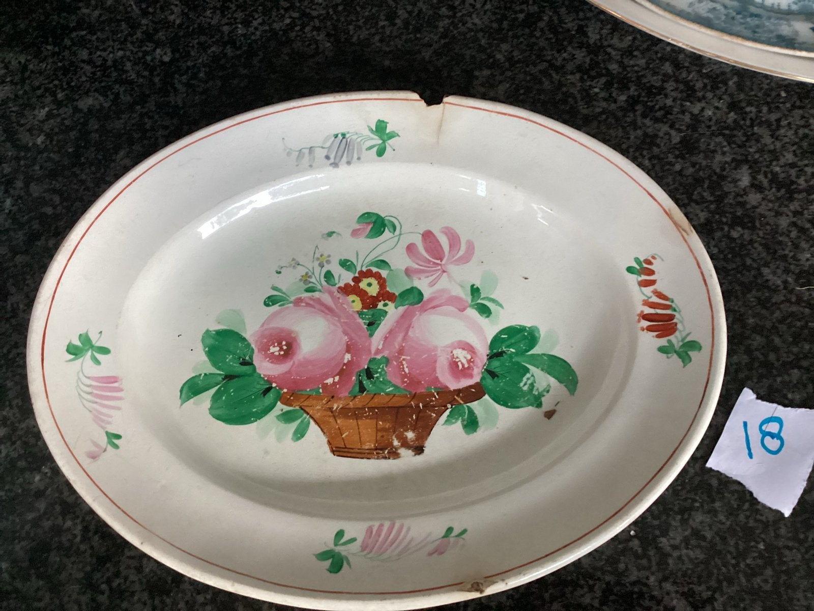 Antieke ovale schaal met bloemmotief, Ophalen of Verzenden