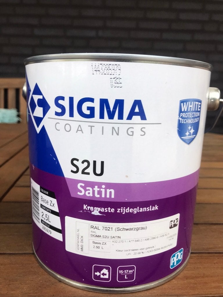 sigma S2U Satin  verf 9010 en 7021         2.5 liter, Ophalen, Overige kleuren, 5 tot 10 liter, Nieuw