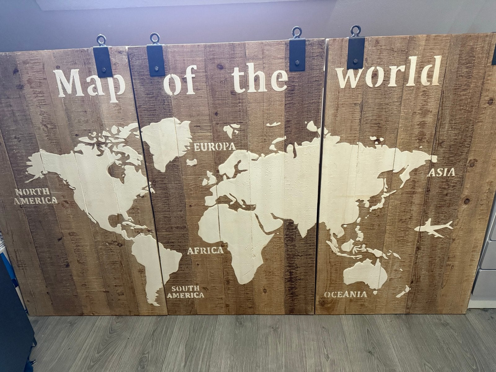 Houten Wereldkaart Wanddecoratie 3 luiks - Vintage Stijl, Huis en Inrichting, Ophalen, Gebruikt, Bruin, Vintage