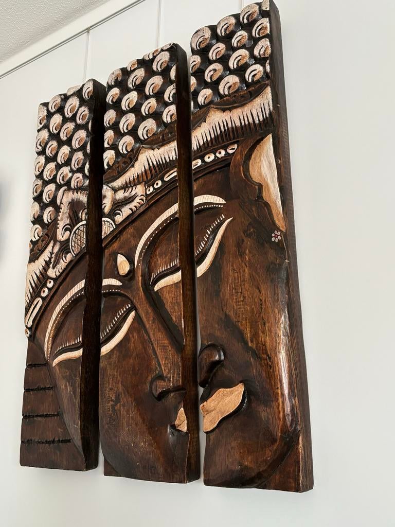 Boeddha houten drieluik - wanddecoratie Thailand, Ophalen of Verzenden, Zo goed als nieuw