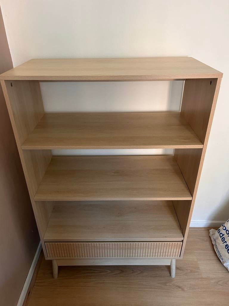 Japandi stijl boekenkast met lade - Scandinavisch design, Ophalen, Minder dan 50 cm, Gebruikt, 100 tot 150 cm