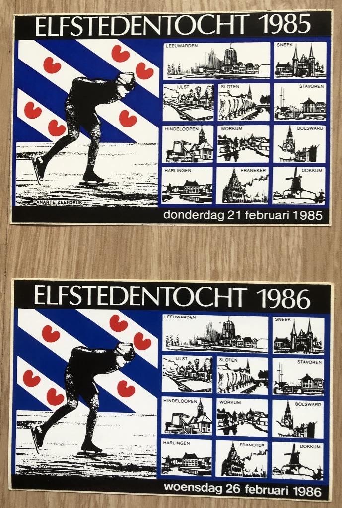 ELFSTEDENTOCHT 1985 EN 1986 - 2 STICKERS, Ophalen of Verzenden, Zo goed als nieuw, Overige sporten, Poster, Plaatje of Sticker