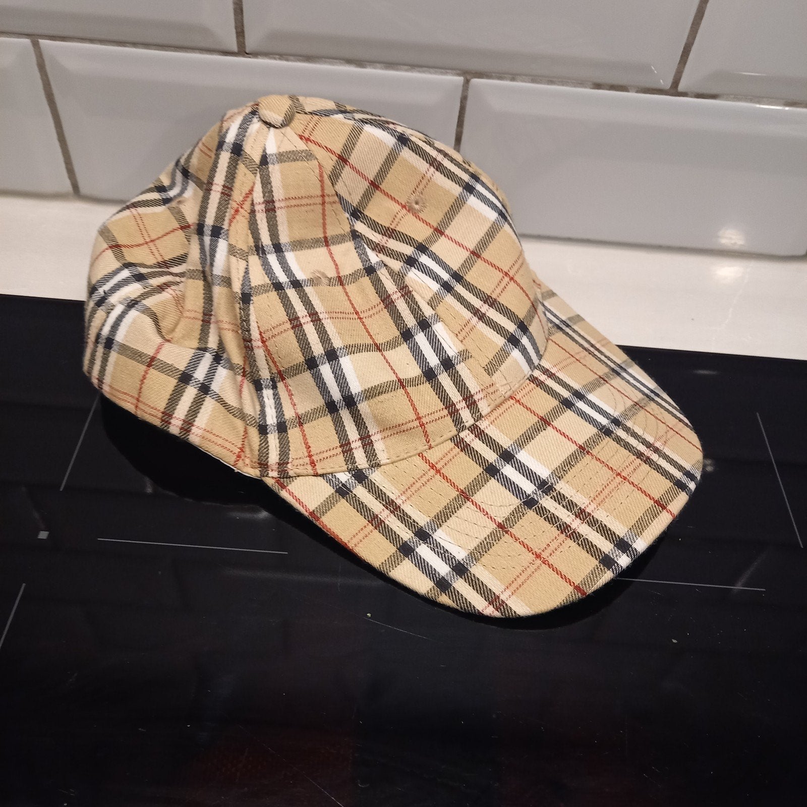 Beige baseball cap mt 58 ruitpatroon  verstelbaar Merkloos, Ophalen of Verzenden, Zo goed als nieuw, One size fits all