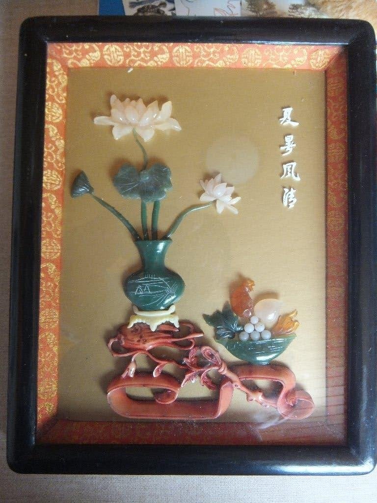diorama kunstwerk, van jade en koraal, Ophalen of Verzenden