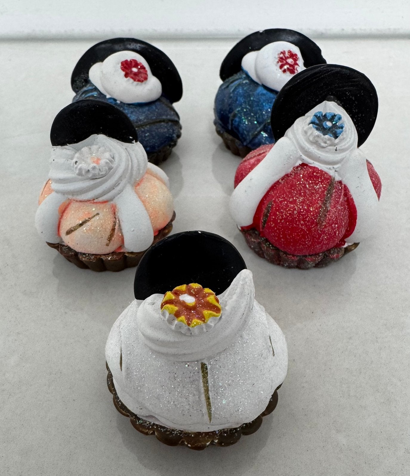 Set van 5 Decoratie kunst fantasie gebakjes glitter, Ophalen of Verzenden, Gebruikt, Overige typen