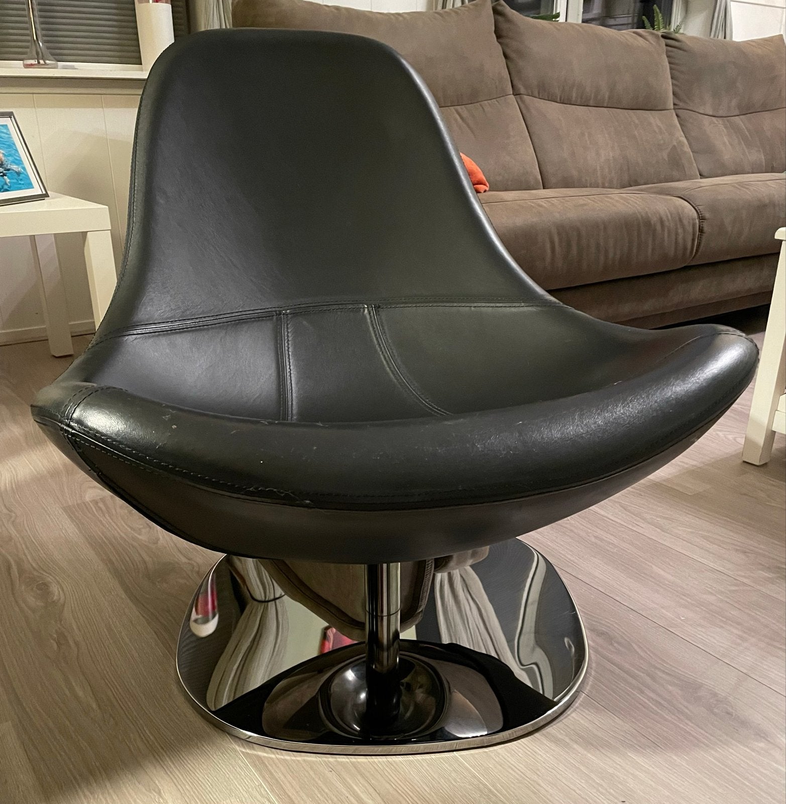 IKEA TIRUP Zwarte Leren Draai designfauteuil, Ophalen, Gebruikt, Zwart, Leer