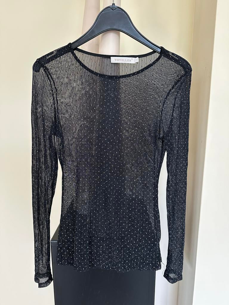 Zwarte glitter top met lange mouwen - VOYELLES, Verzenden, Zwart, Zo goed als nieuw, Lange mouw