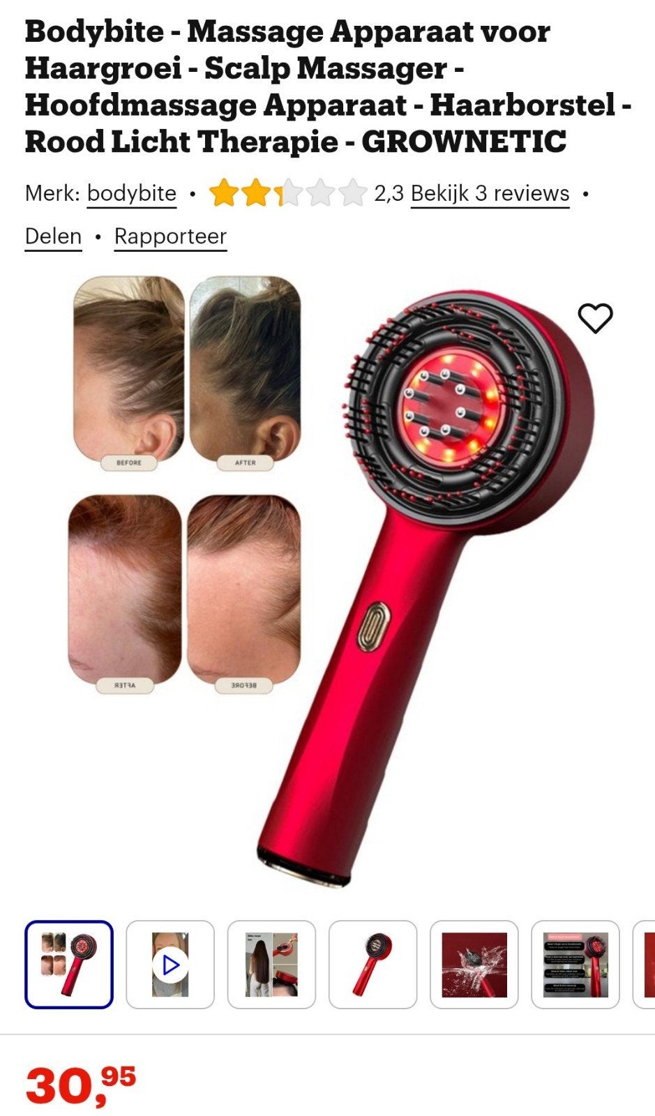 Hoofdhuid Massage met roodlichtHaarborstel, Ophalen, Zo goed als nieuw