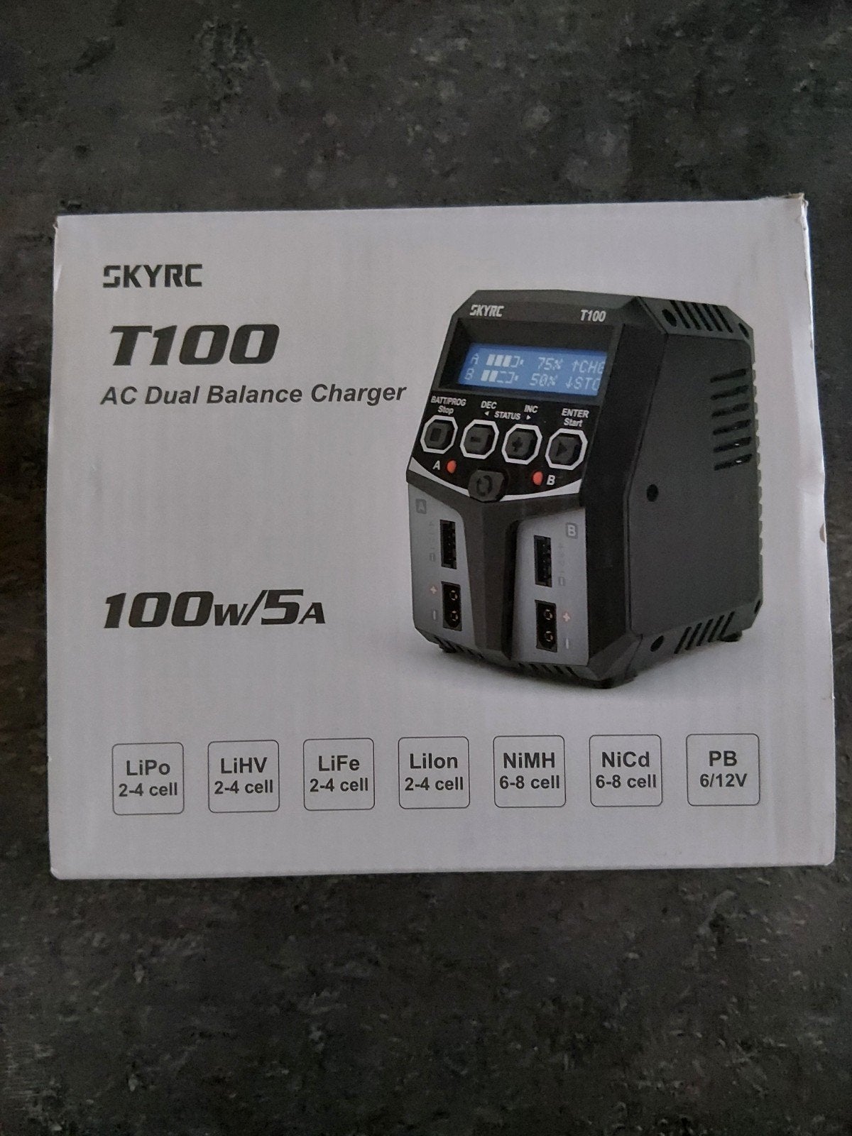 SkyRC T100 AC DUO Lipo Lader 2x50W 2-4S LiPo 5A + EC5 kabel, Hobby en Vrije tijd, Ophalen of Verzenden, Nieuw