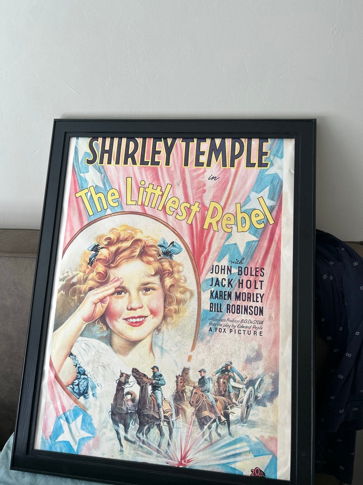 Vintage filmposter Shirley Temple - The Littlest Rebel, Met lijst, Ophalen of Verzenden, A1 t/m A3, Film en Tv