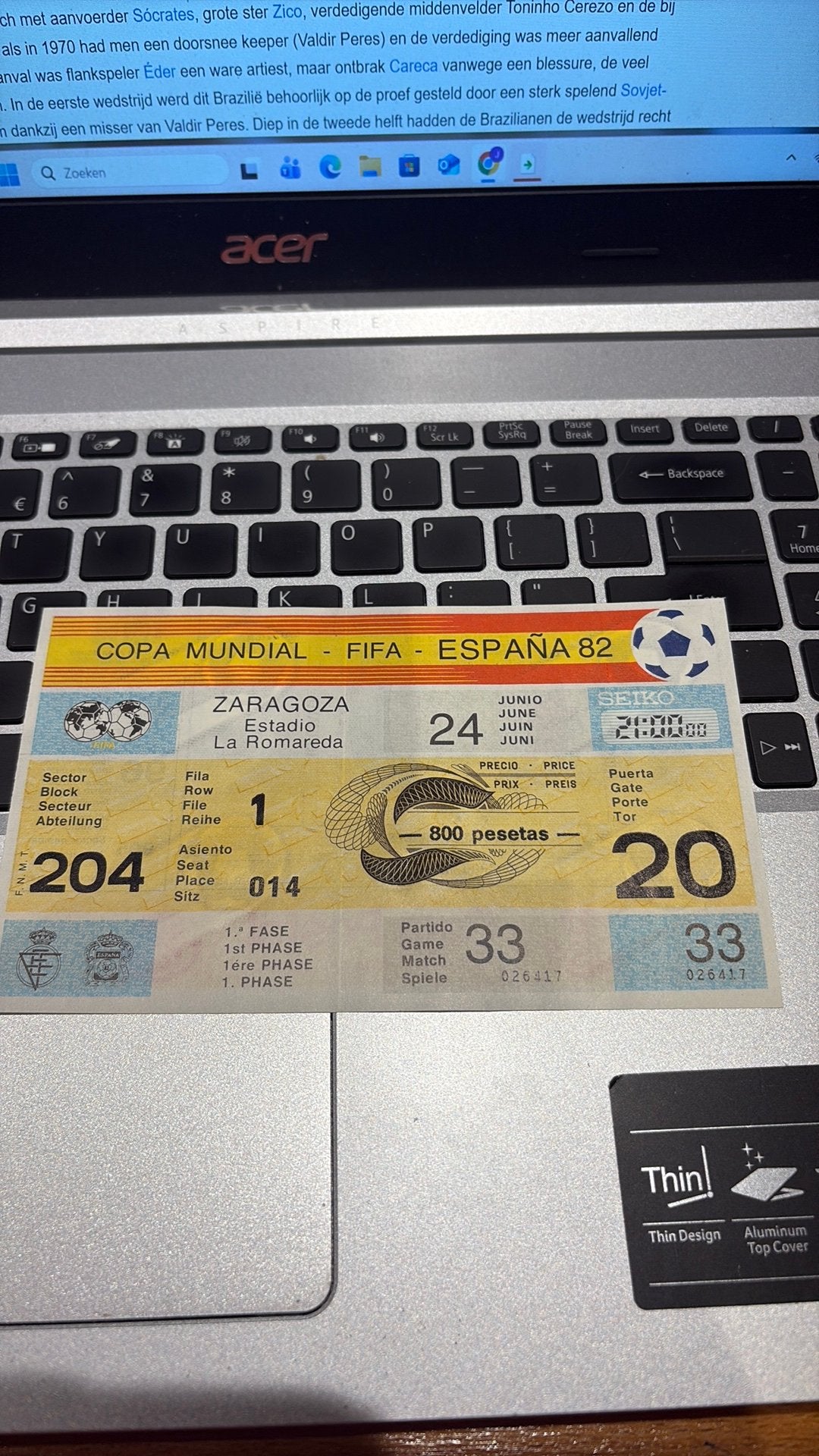 Ticket wk 1982. Honduras Joegoslavië, Ophalen, Zo goed als nieuw, Buitenlandse clubs, Poster, Plaatje of Sticker