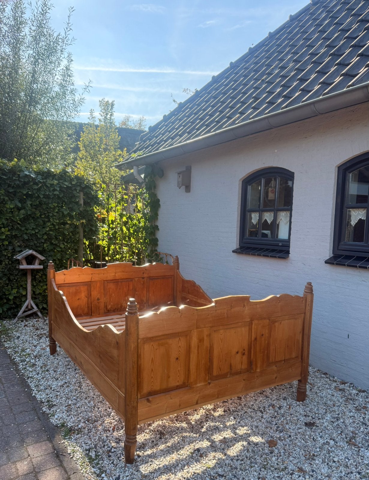 ANTIEK OUD-GRENEN KAJUITBED. 145x190cm., Antiek en Kunst, Ophalen