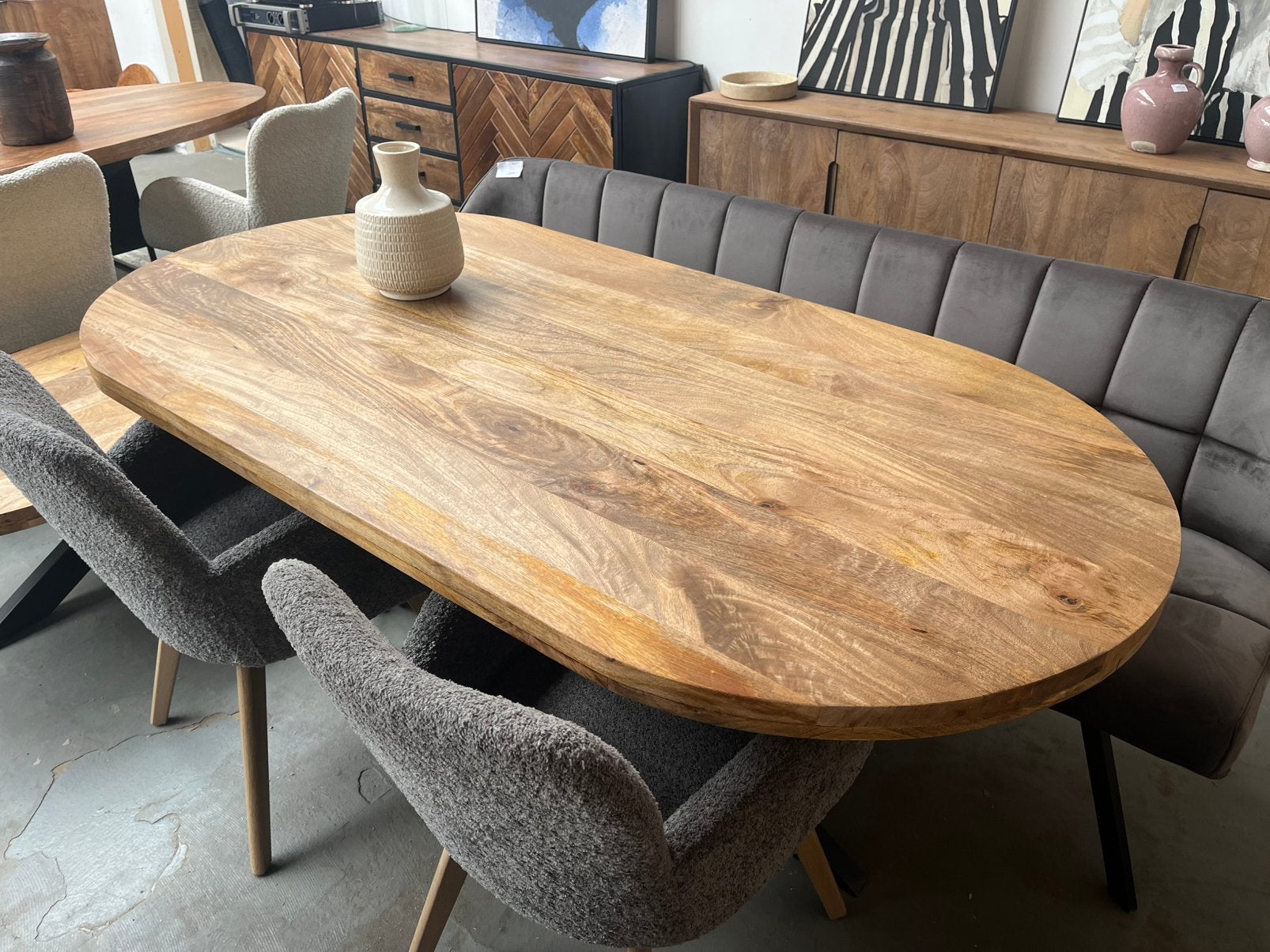 Magazijn leegverkoop eettafel deens ovaal mangohout matrix, Hout, Nieuw, Ophalen of Verzenden, Info@wkhome.nl