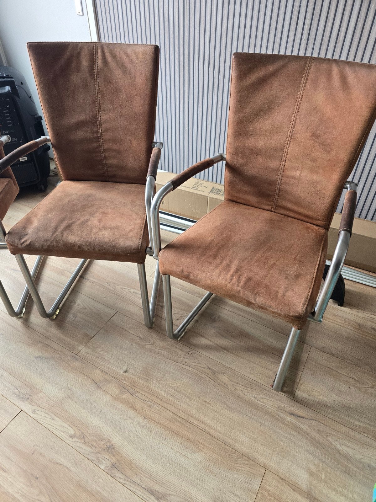 4 Cognac Leren Eetkamerstoelen - Gebruikt, Ophalen, Gebruikt, Bruin, Vier
