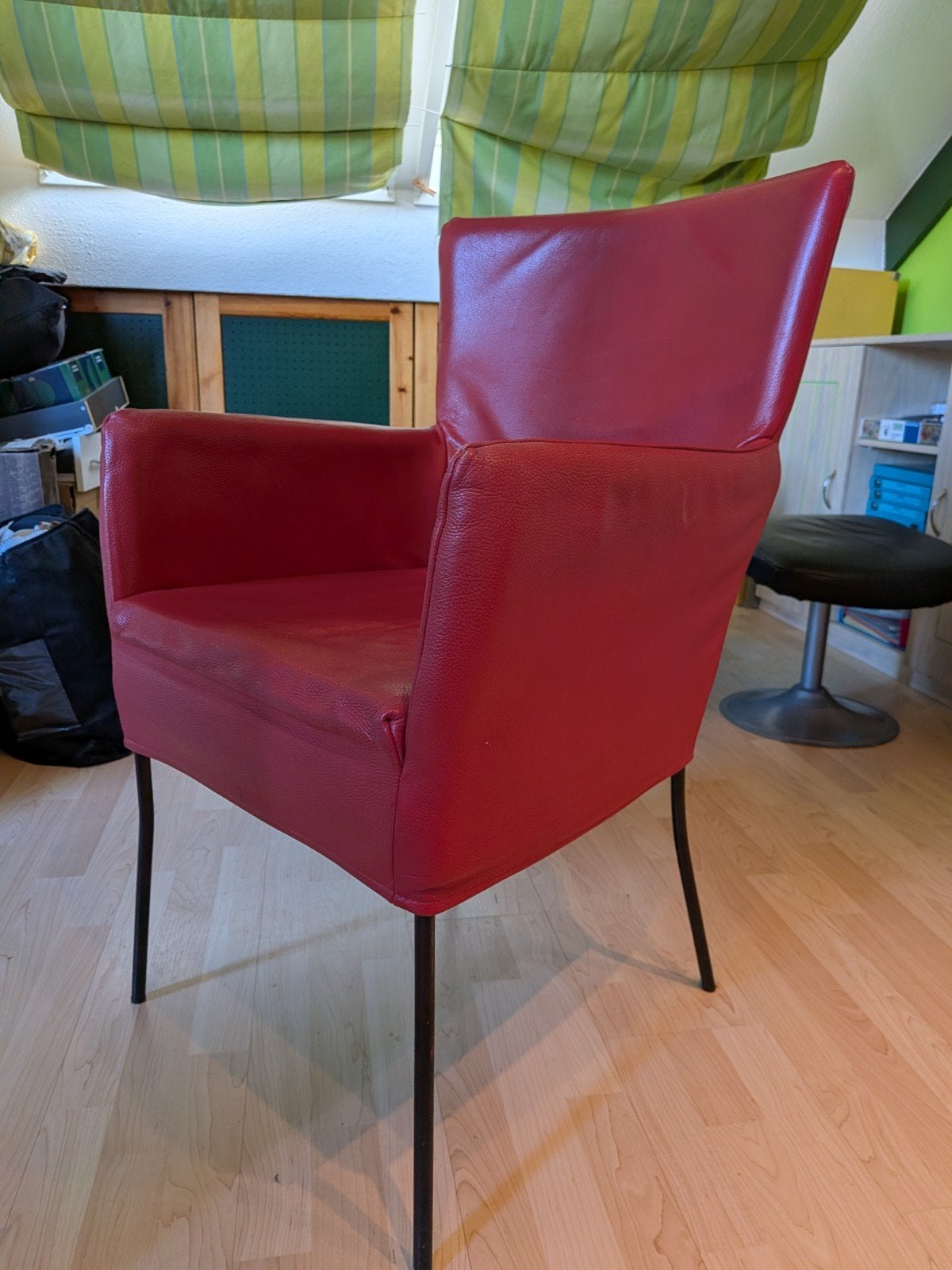 Rode leren comfortabele stoel, Ophalen, Gebruikt, Leer, Rood