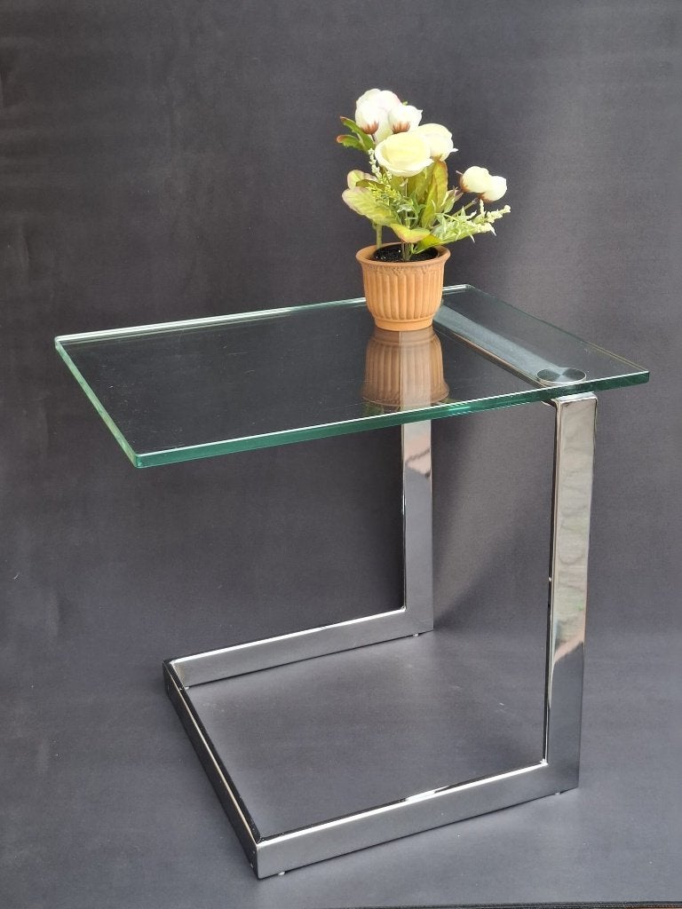 Vintage Gebra Design Bijzettafel – Chroom & Glas (Jaren '80), 45 tot 60 cm, Minder dan 55 cm, Postmodernisme, vintage design, Mid-Century Modern