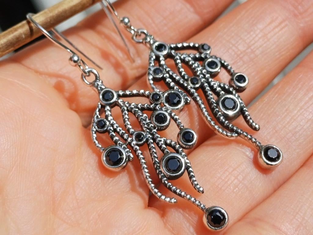 Vanoli 925 zilveren oorbellen met zwarte spinel, Daiva1973@hotmail.com, Hangers, Vanoli, Nieuw