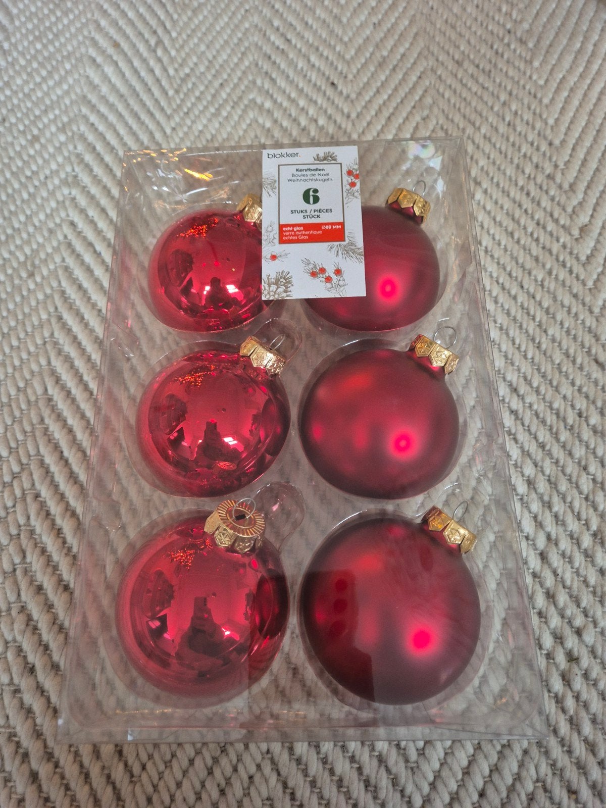 6 stuks rode glazen kerstballen Blokker nieuw!, Ophalen of Verzenden, Nieuw