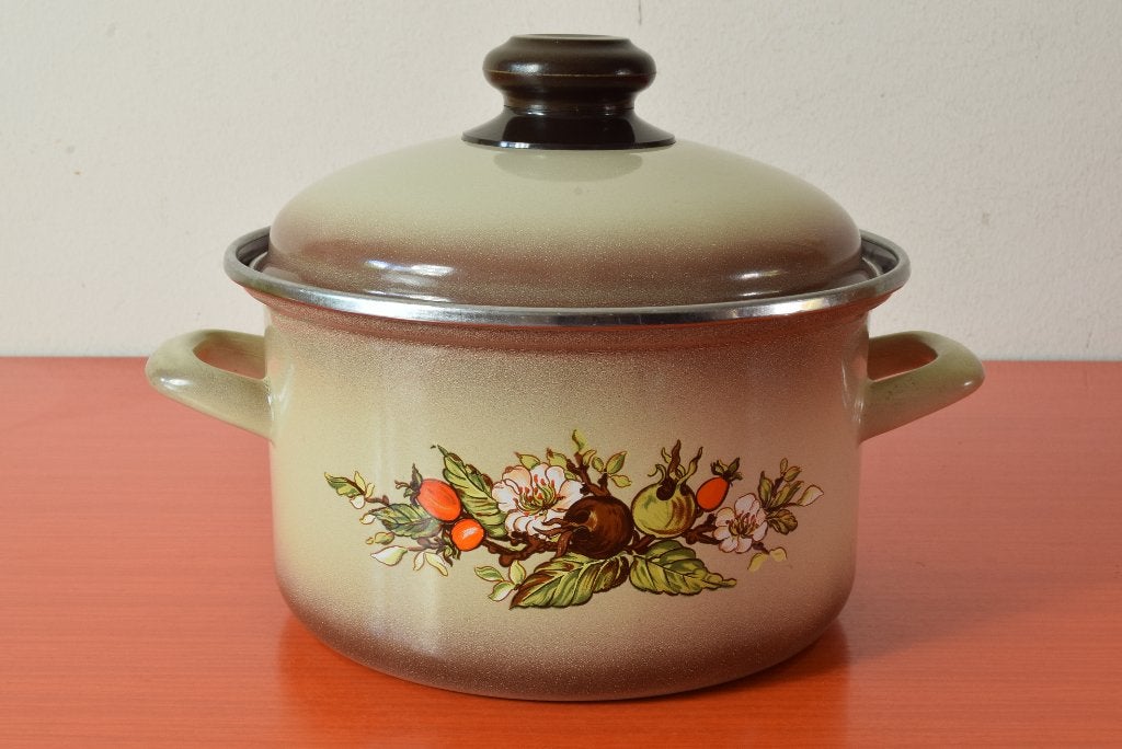 Grote retro vintage emaille jaren 70 pan / kookpan, Met deksel, Ophalen of Verzenden, Zo goed als nieuw, Kookpan