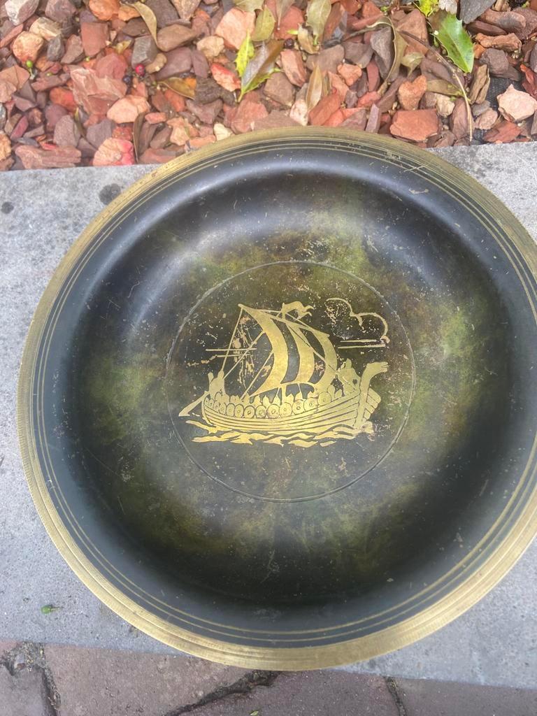 Mooi antiek gesigneerd bronzen viking bord 1925 (zweeds), Ophalen of Verzenden, Brons