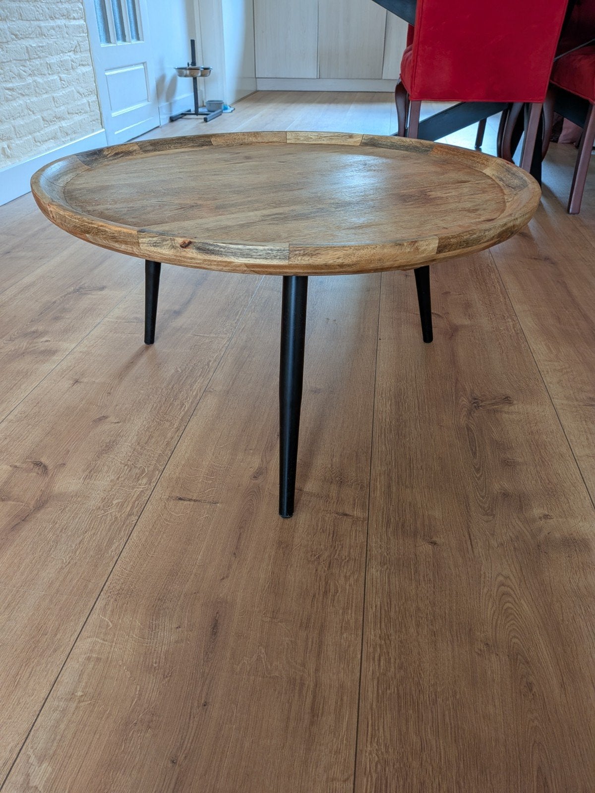 Ronde salontafel van mangohout ZGAN, Minder dan 50 cm, Gebruikt, Modern, Industrieel, Rond