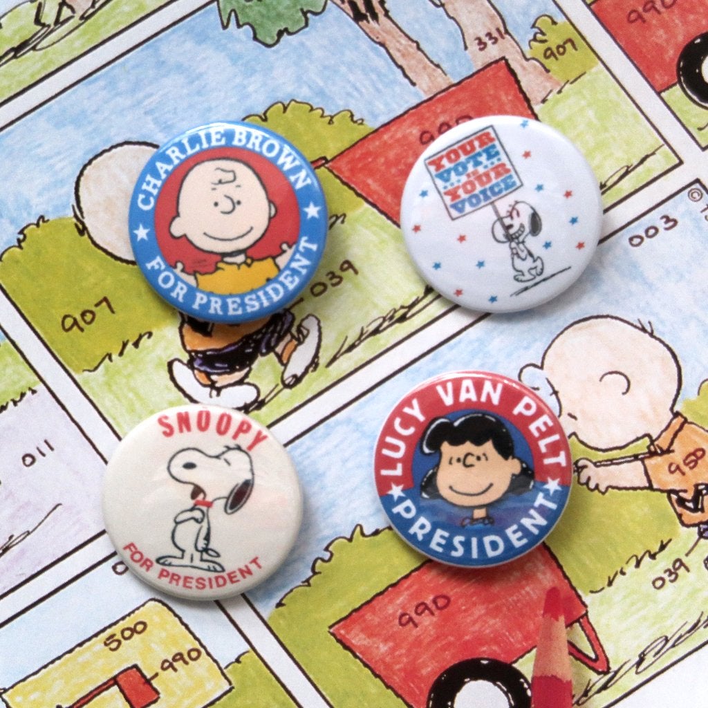 Snoopy Peanuts for President buttons badges speldjes pin set, Verzamelen, Stripfiguren, Verzenden, Snoopy, Nieuw, Overige typen
