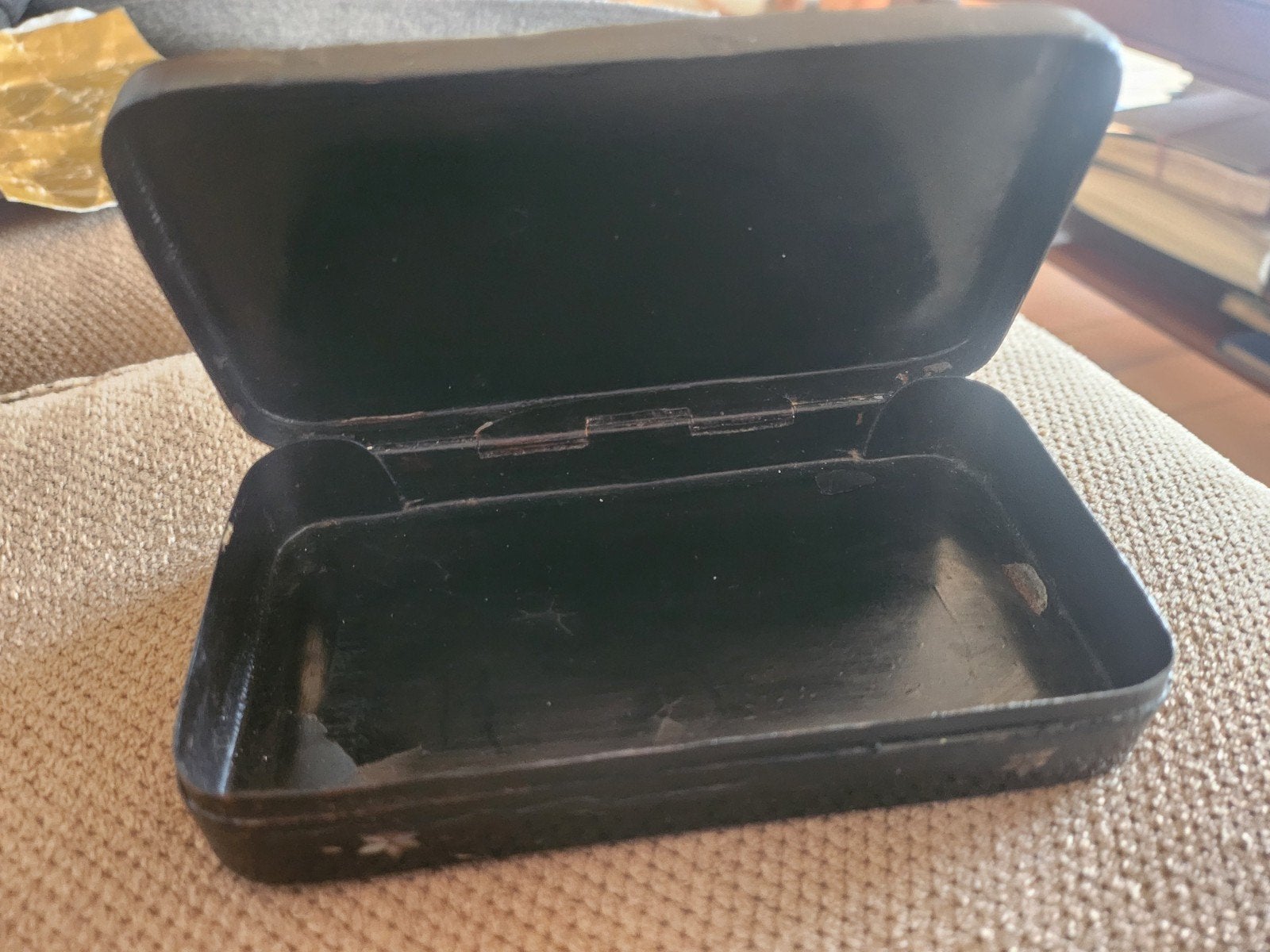 Vintage Zwart Lakdoosje met Parelmoer Inlegwerk, Ophalen of Verzenden