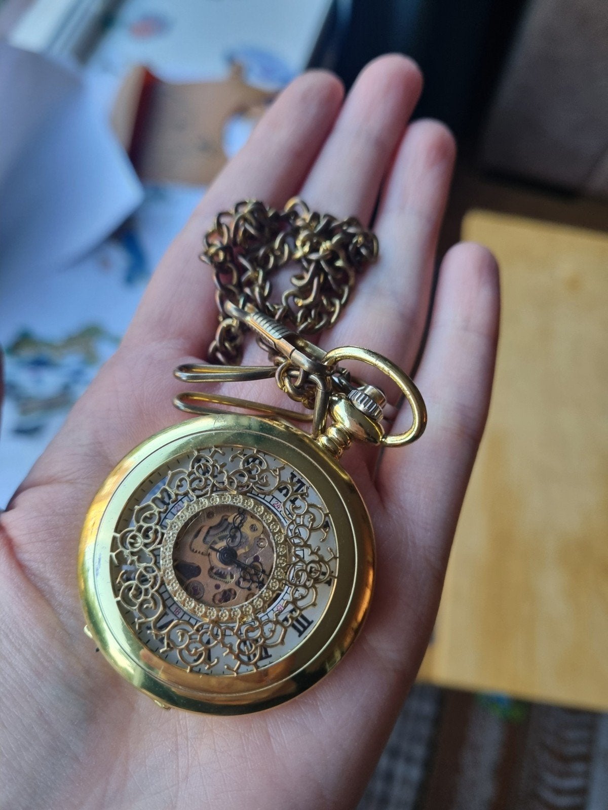 Goudkleurig zakhorloge met zichtbaar uurwerk - Gebruikt, Ophalen, Gebruikt, Overige merken