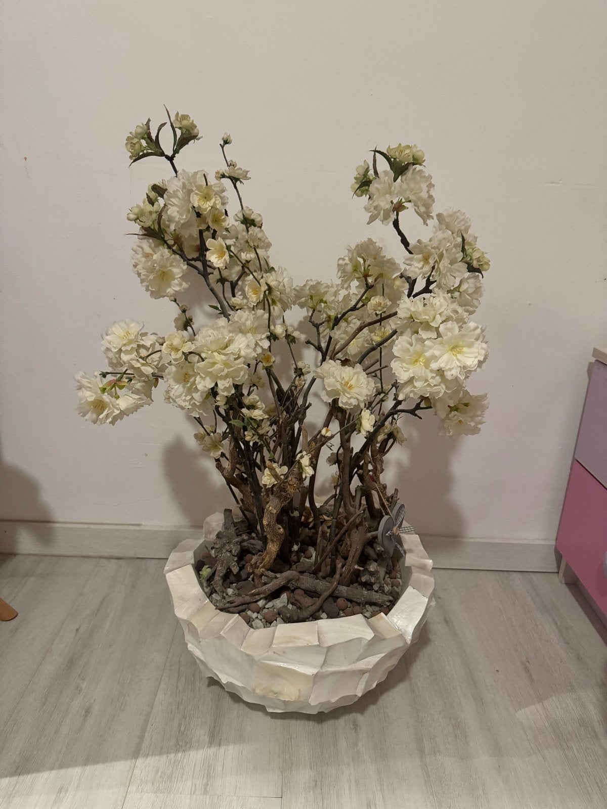 Groot luxe bloemstuk in schelpschaal, Ophalen, Binnen, Gebruikt, Wit