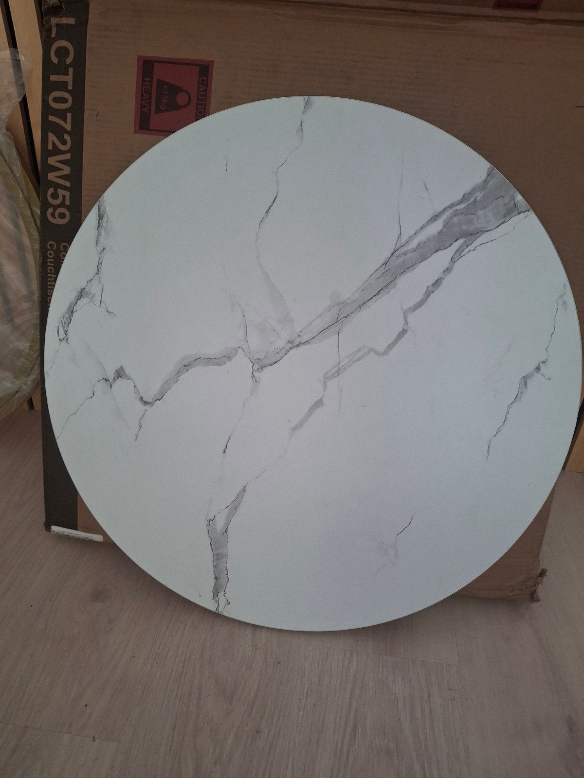 Vasagle Salontafel Rond met Glasplaat en Marmerlook, 50 tot 100 cm, Nieuw, 5 – 50, Modern, Marmerlook