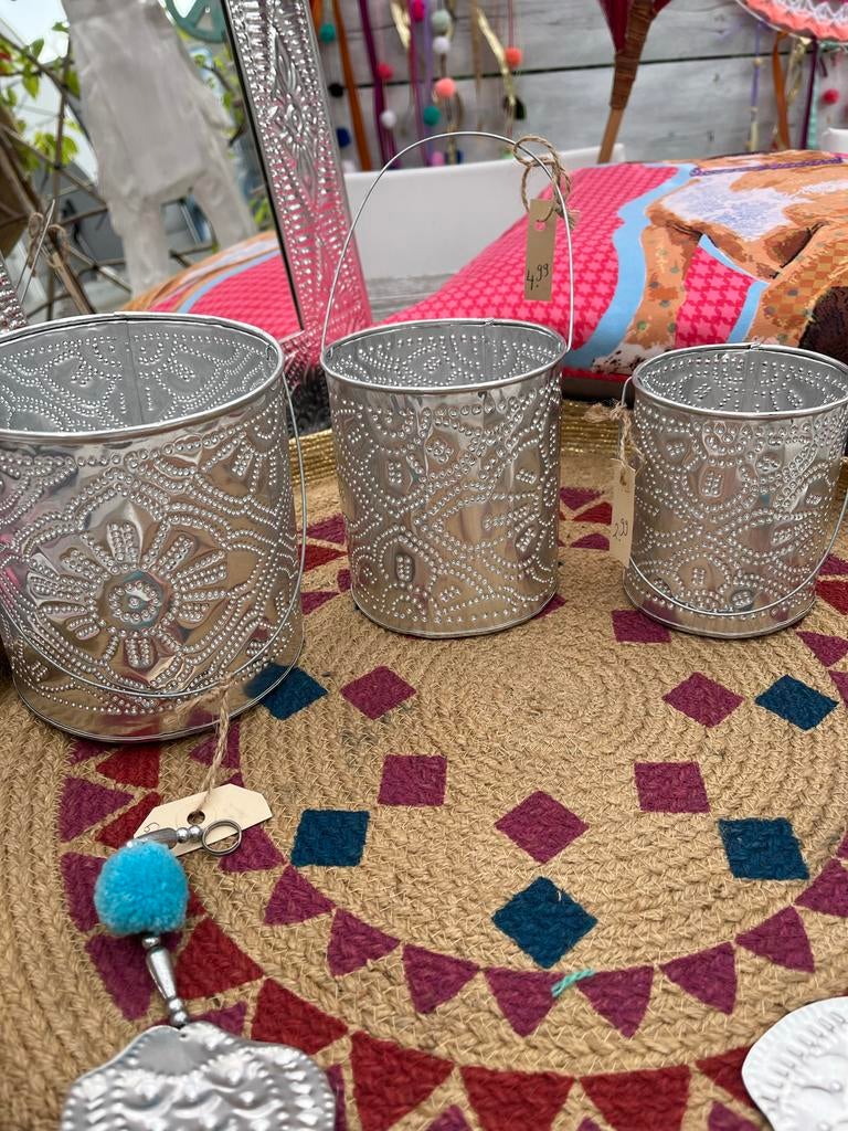 Aluminium kaarsen of planten emmertjes, Ophalen, Gebruikt, Zilver, Metaal