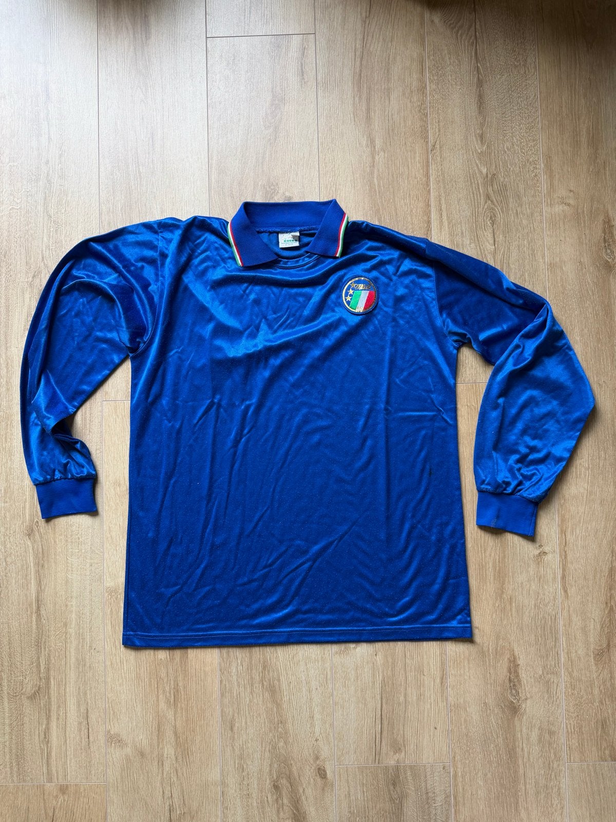 Vintage Italië Voetbalshirt Lange Mouw - FIGC - Maat XL, Blauw, Maat 56/58 (XL), Ophalen of Verzenden, Voetbal