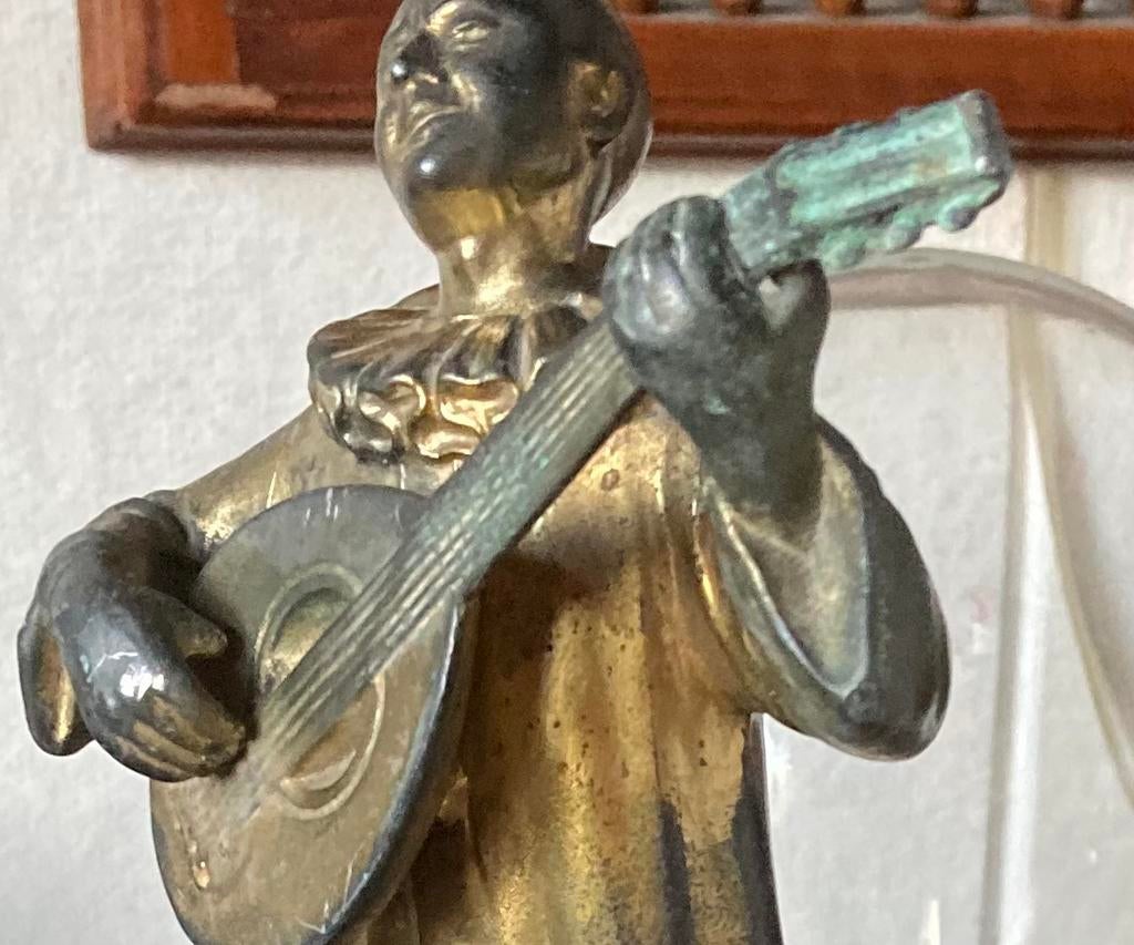 Antieke charmante Italiaanse tafelklok met Pierrot, Antiek en Kunst, Antiek | Klokken, Ophalen of Verzenden