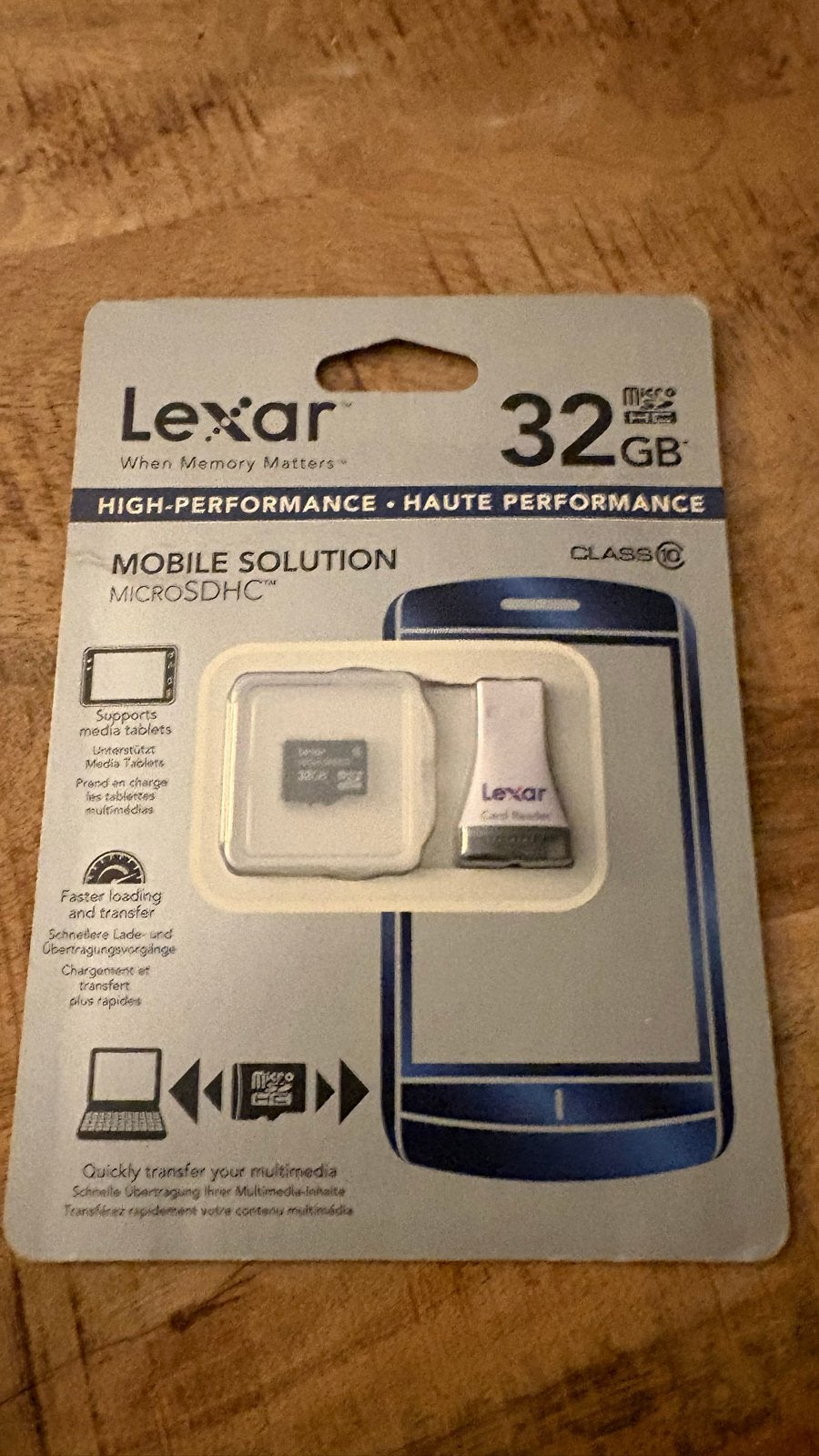 Lexar microSDHC 32GB Class 10 met kaartlezer, MicroSDHC, 32 GB, Geschikt voor Full HD video, Nieuw